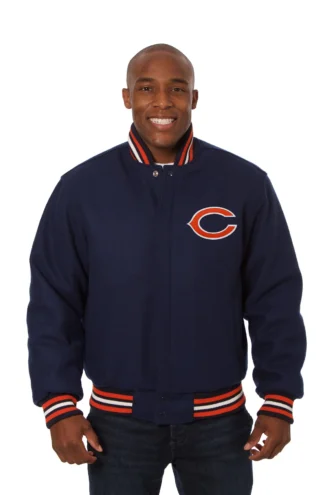 Chicago Bears Wool Handmade Full-Snap Jacket - Navy