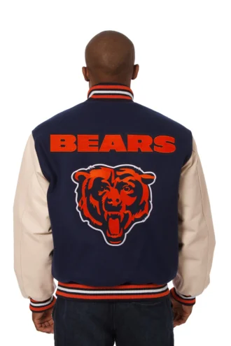 Chicago Bears Two-Tone Wool and Leather Jacket - Navy/Cream