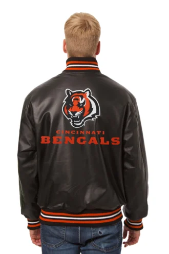Cincinnati Bengals Handmade Full Leather Snap Jacket - Black