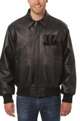 Cincinnati Bengals Full Leather Jacket - Black/Black