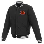 Cincinnati Bengals Reversible Fleece Jacket with Faux Leather Sleeves - Black/White