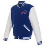Buffalo Bills Reversible Fleece Jacket with Faux Leather Sleeves - Royal/White
