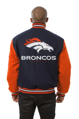 Denver Broncos Wool Handmade Full-Snap Jacket - Navy/Orange