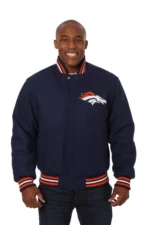 Denver Broncos Wool Handmade Full-Snap Jacket - Navy