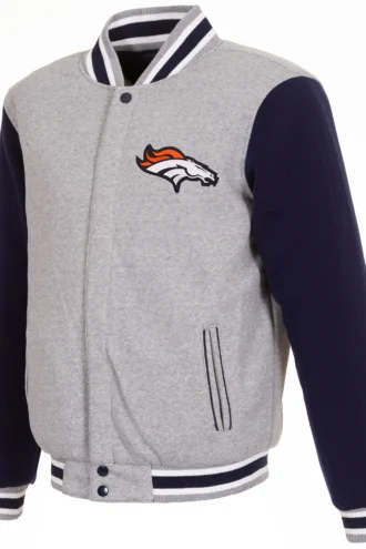 Denver Broncos Two-Tone Reversible Fleece Jacket - Gray/Navy