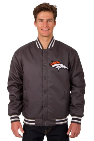 Denver Broncos Poly Twill Varsity Jacket - Charcoal