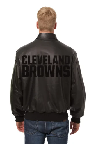 Cleveland Browns Tonal All Leather Jacket - Black/Black