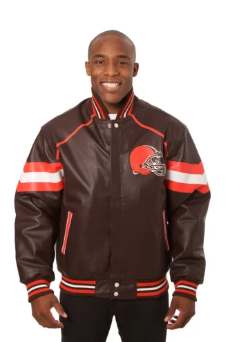 Cleveland Browns All Leather Jacket - Brown/Orange