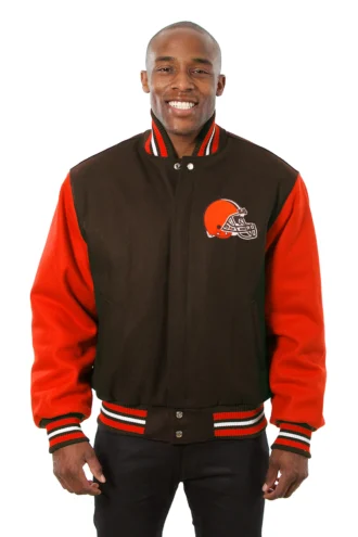 Cleveland Browns Wool Handmade Full-Snap Jacket - Brown/Orange