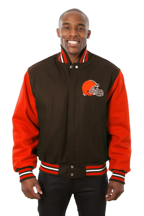 Cleveland Browns Wool Handmade Full-Snap Jacket - Brown/Orange