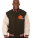 Cleveland Browns Domestic Two-Tone Handmade Wool and Leather Jacket-Brown/Cream