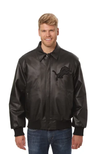 Detroit Lions Tonal All Leather Jacket - Black/Black