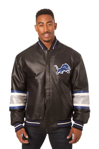 Detroit Lions All Leather Jacket - Black/Blue