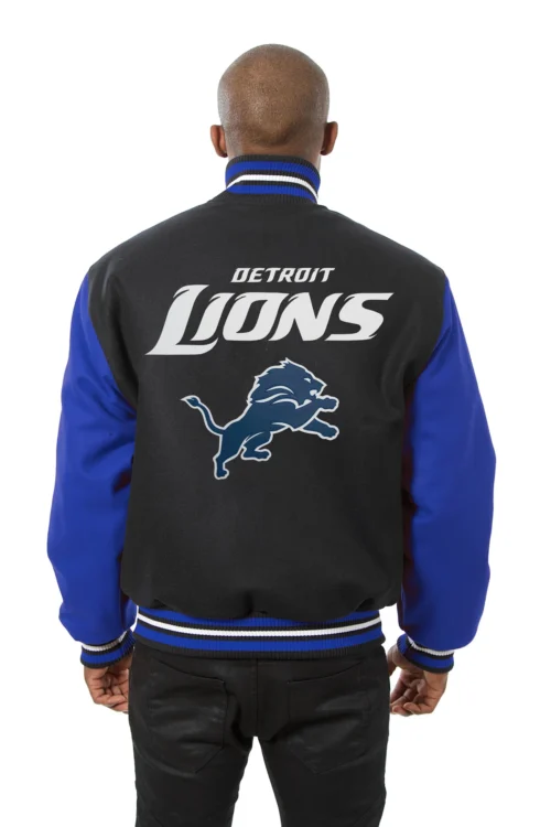 Detroit Lions Wool Handmade Full-Snap Jacket - Black/Blue