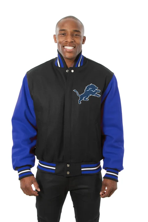Detroit Lions Wool Handmade Full-Snap Jacket - Black/Blue