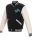 Detroit Lions Reversible Fleece Jacket with Faux Leather Sleeves - Black/White