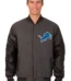 Detroit Lions Wool & Leather Reversible Jacket w/ Embroidered Logos - Charcoal/Black