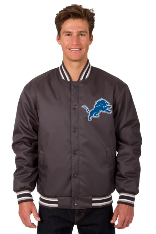 Detroit Lions Poly Twill Varsity Jacket - Black