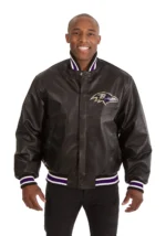 Baltimore Ravens Handmade Full Leather Snap Jacket - Black