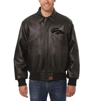 Denver Broncos Tonal Leather Jacket - Black