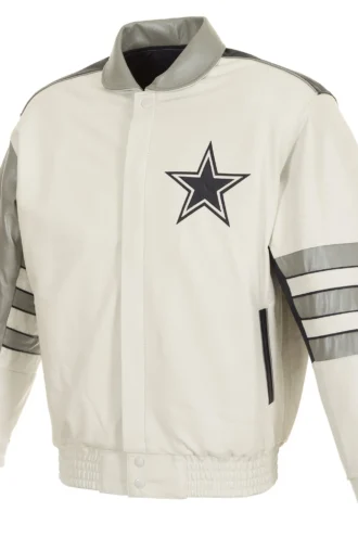 Dallas Cowboys Leather Jacket With Leather Applique - White