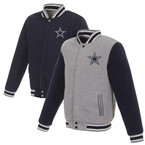 Dallas Cowboys Reversible Two Tone Fleece Jacket - Gray/Navy