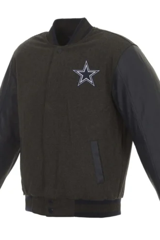 Dallas Cowboys Wool and Leather Reversible Quilted Jacket - Charcoal/Navy