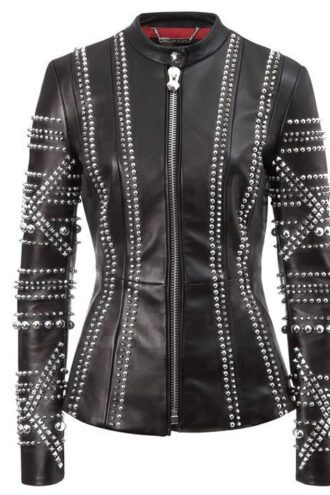 Women Studded Black Leather Fashion Jacket