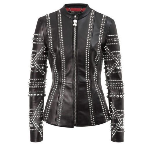 Women Studded Black Leather Fashion Jacket