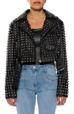 Studded Belted Faux Leather Moto Jacket