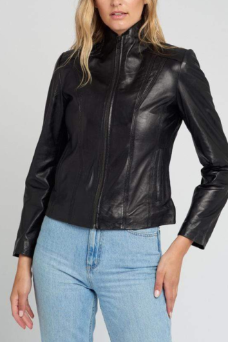 Scube Collar Black Lambskin Leather Jacket