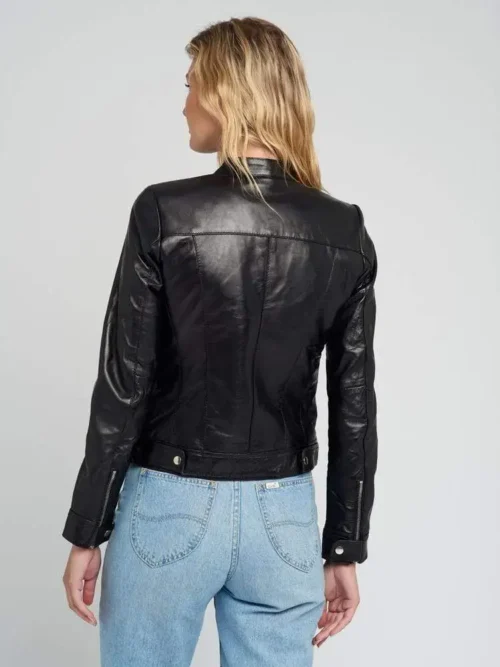 Womens Jami Classic Black Cafe Racer Leather Jacket