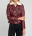 Womens Shearling Fur Collared Maroon Biker Leather Jacket