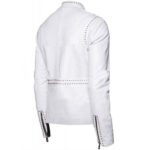Mens White Classic Brando Studded Leather Jacket
