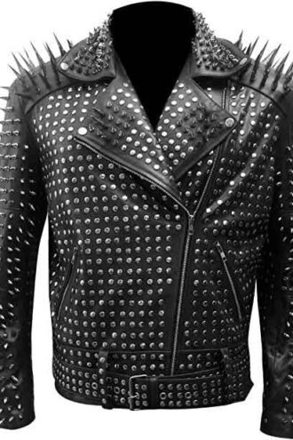 Mens Black Punk Style Motorcycle Studded Leather Jacket