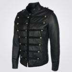 Military Leather Jacket with Studs