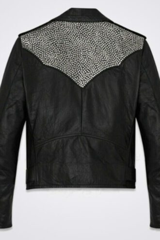 New Men's Black Silver Studded Punk Rock Cowhide Biker Leather Jacket Belted