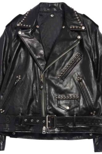 Studded Leather Moto Jacket for Men with Belt