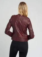 Women’s Dark Maroon Asymmetric Cafe Racer Leather Jacket