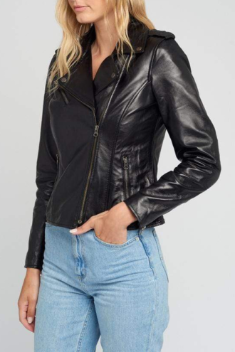 Ella Biker Asymmetrical Notch Collar Womens Leather Jacket