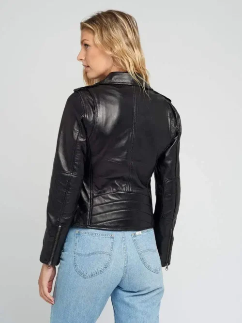 Ella Biker Asymmetrical Notch Collar Womens Leather Jacket