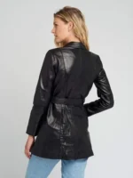 Nora Belted Black Leather Jacket