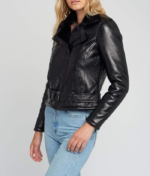 Ave Black Fur Biker Leather Jacket