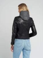 Eliza Black Removable Hooded Leather Jacket