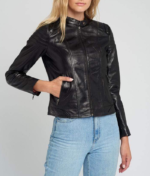 Hayley Black Quilted Cafe Racer Leather Jacket