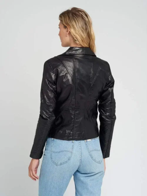 Women’s Asymmetrical Quilted Black Motorcycle Leather Jacket