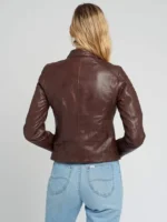 Hayley Brown Quilted Cafe Racer Leather Jacket
