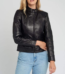 Women’s Quilted Shoulder Black Cafe Race Leather Jacket