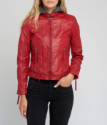 Eliza Red Removable Hooded Leather Jacket