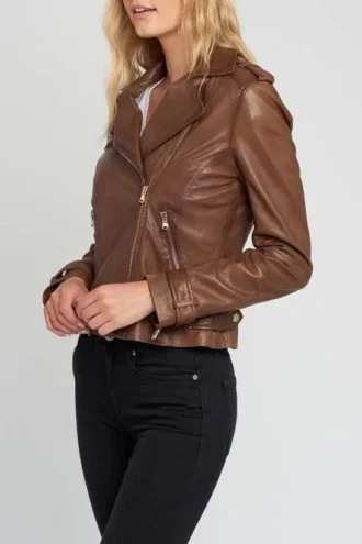 Ella Vintage Brown Biker Leather Jacket